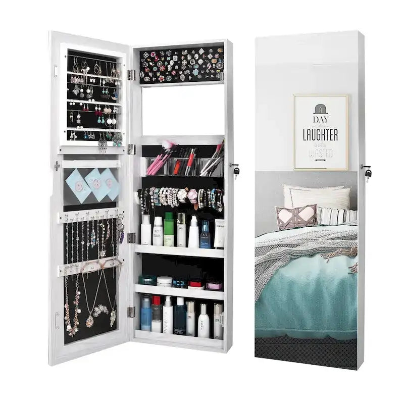 Armoire à bijoux miroir pleine longueur blanche - Usage unique