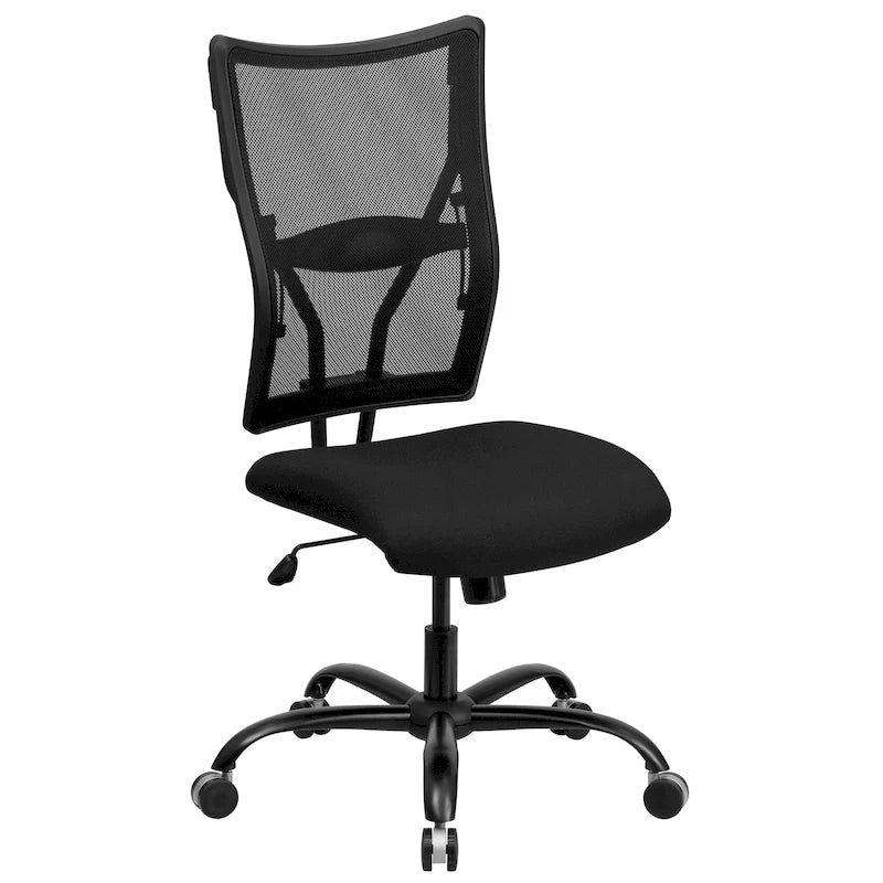 Fauteuil de bureau ergonomique à dossier haut en maille noir, grand et large, avec inclinaison synchronisée et support lombaire réglable - Usage unique
