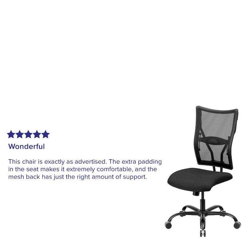 Fauteuil de bureau ergonomique à dossier haut en maille noir, grand et large, avec inclinaison synchronisée et support lombaire réglable - Usage unique