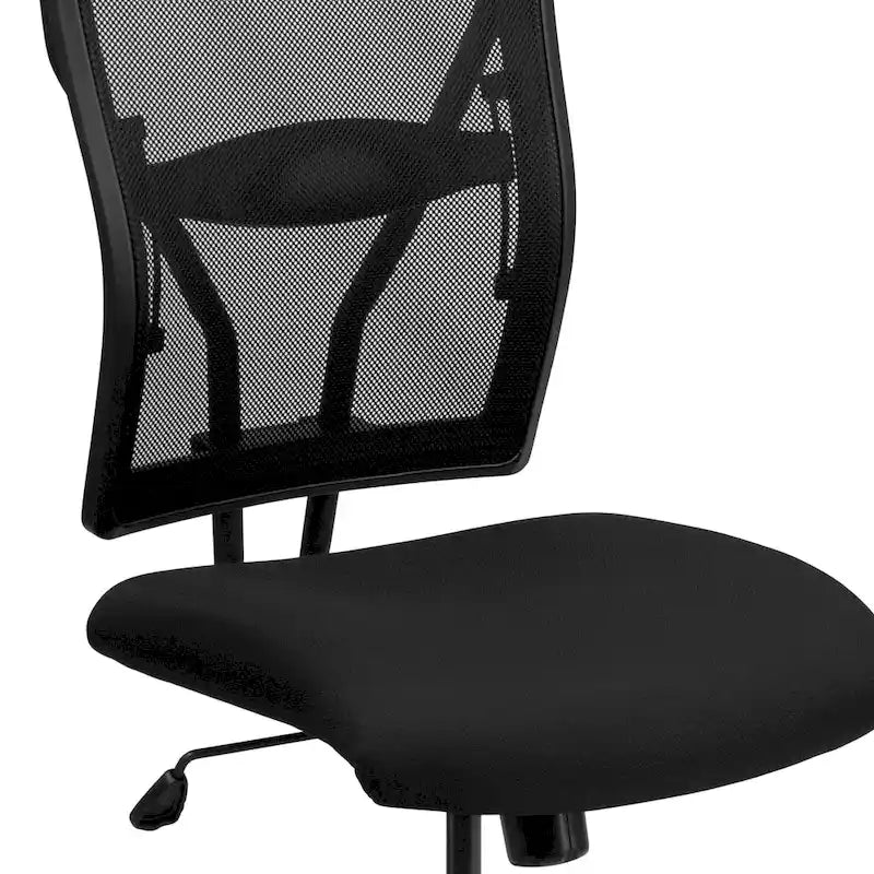 Fauteuil de bureau ergonomique à dossier haut en maille noir, grand et large, avec inclinaison synchronisée et support lombaire réglable - Usage unique