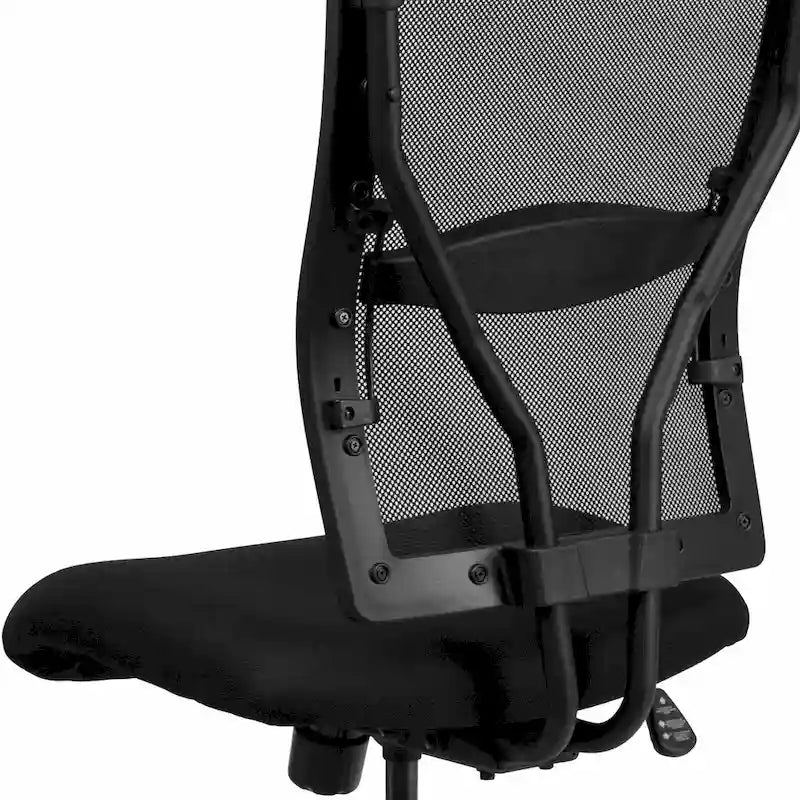 Fauteuil de bureau ergonomique à dossier haut en maille noir, grand et large, avec inclinaison synchronisée et support lombaire réglable - Usage unique