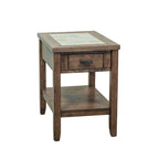 Table d'appoint rustique en bois et carrelage avec tiroir et étagère inférieure - Utilisation unique