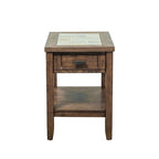 Table d'appoint rustique en bois et carrelage avec tiroir et étagère inférieure - Utilisation unique