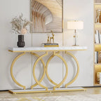 Console avec plateau en faux marbre blanc/noir/noyer/marron et base géométrique en métal - Usage unique