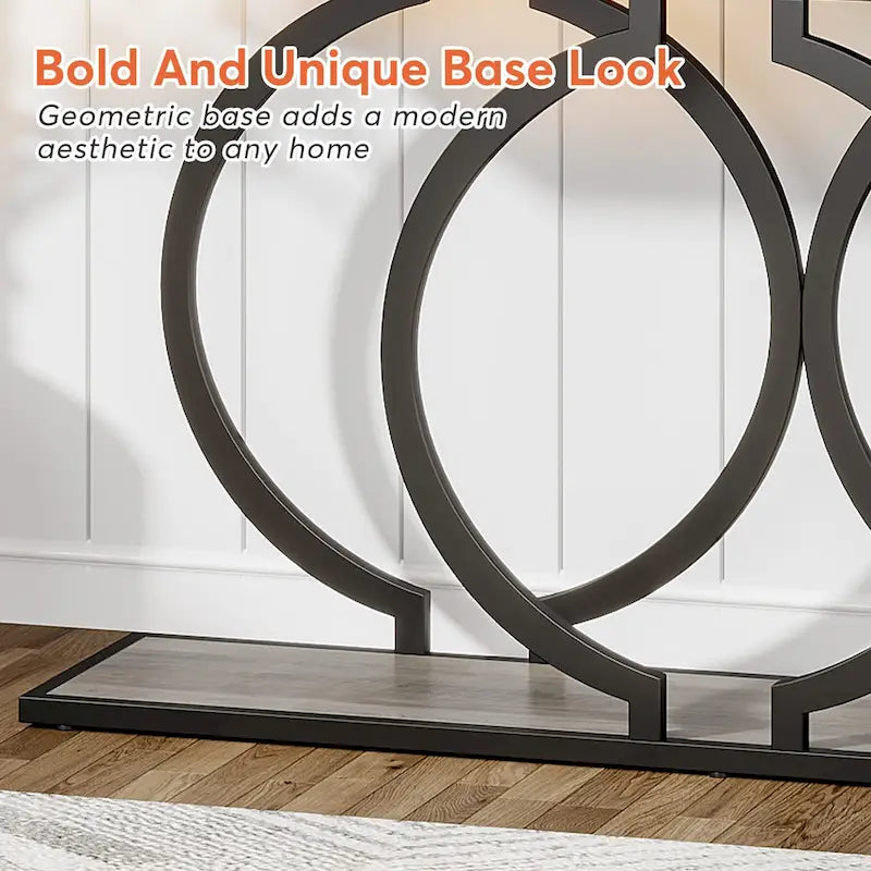Console avec plateau en faux marbre blanc/noir/noyer/marron et base géométrique en métal - Usage unique