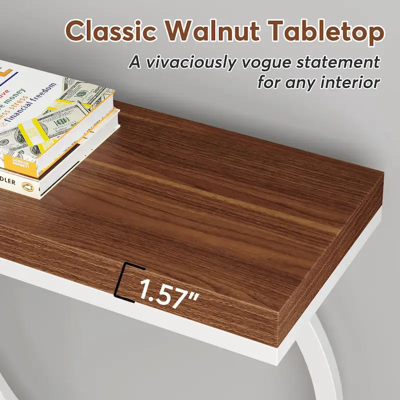 Console avec plateau en faux marbre blanc/noir/noyer/marron et base géométrique en métal - Usage unique