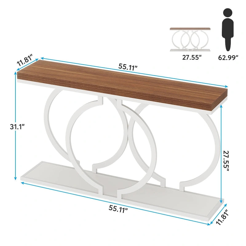 Console avec plateau en faux marbre blanc/noir/noyer/marron et base géométrique en métal - Usage unique