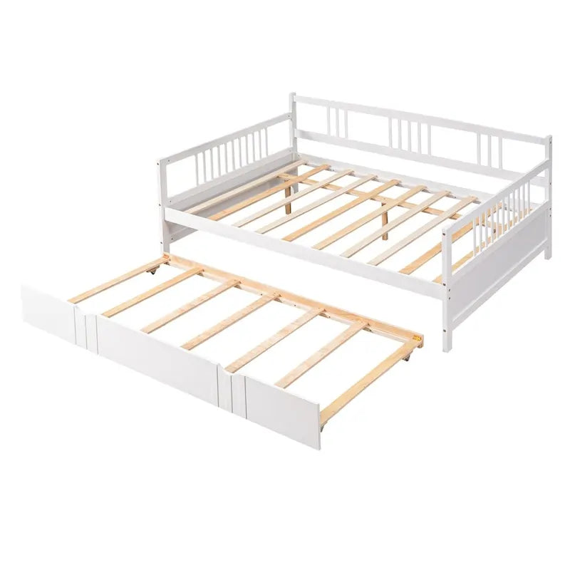 Lit de repos en bois massif gris/blanc/espresso avec lit gigogne double – Peut accueillir 2 personnes