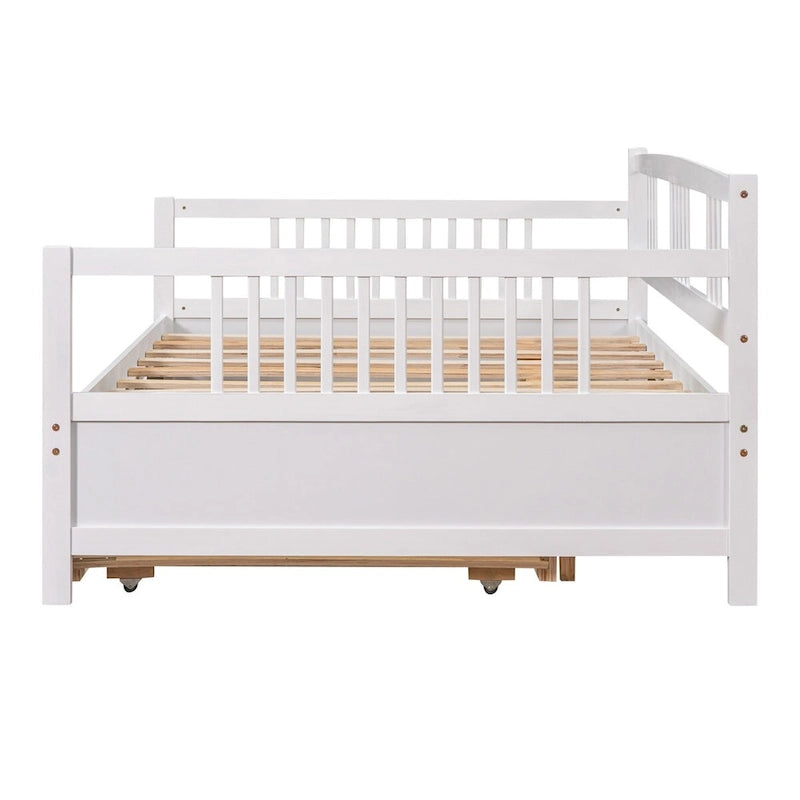 Lit de repos en bois massif gris/blanc/espresso avec lit gigogne double – Peut accueillir 2 personnes