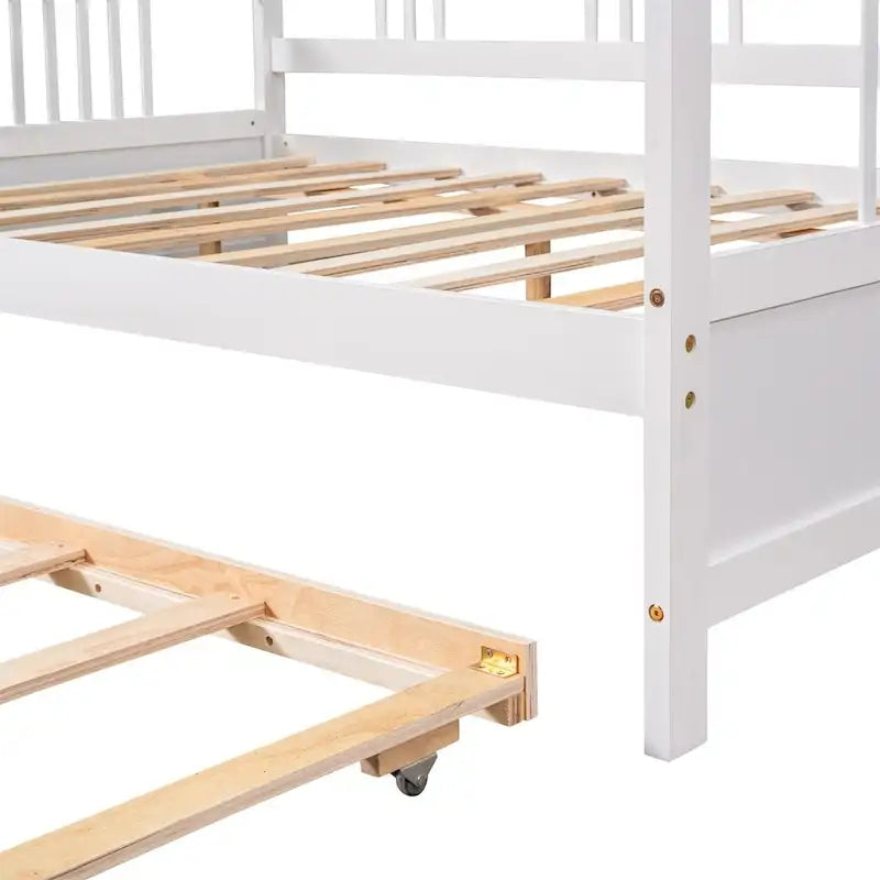 Lit de repos en bois massif gris/blanc/espresso avec lit gigogne double – Peut accueillir 2 personnes