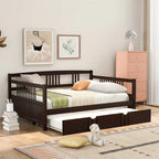 Lit de repos en bois massif gris/blanc/espresso avec lit gigogne double – Peut accueillir 2 personnes