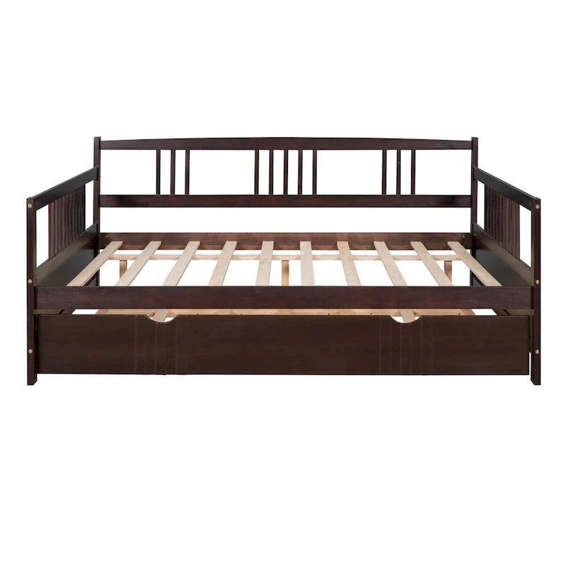 Lit de repos en bois massif gris/blanc/espresso avec lit gigogne double – Peut accueillir 2 personnes