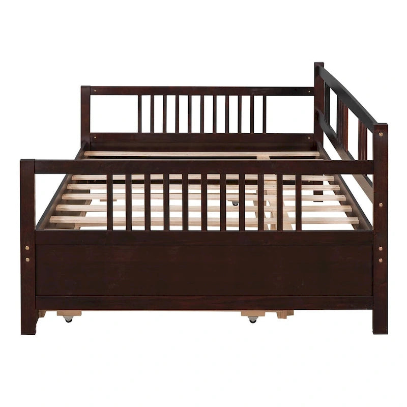 Lit de repos en bois massif gris/blanc/espresso avec lit gigogne double – Peut accueillir 2 personnes