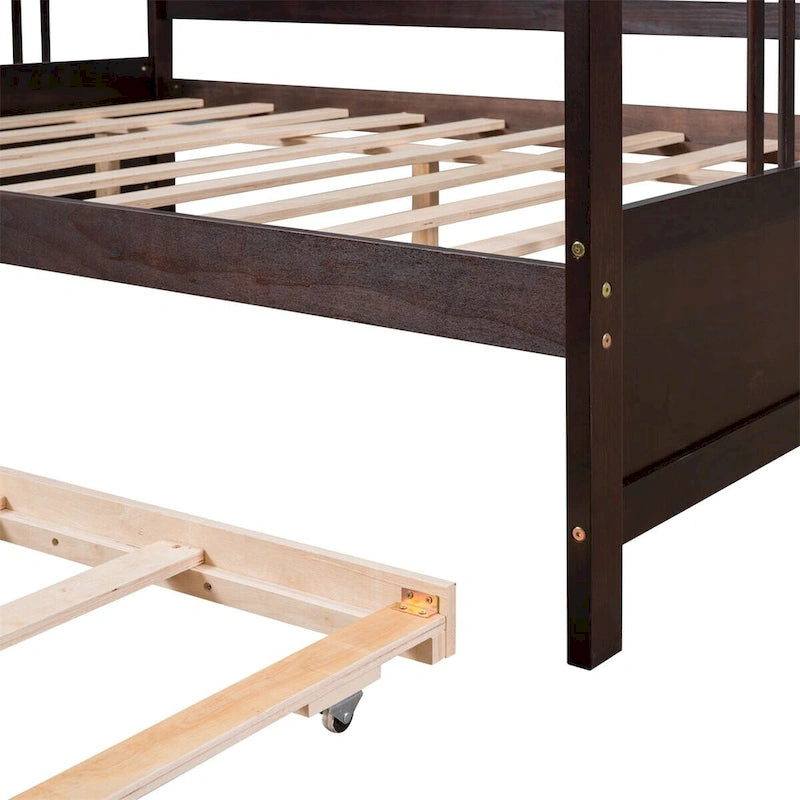 Lit de repos en bois massif gris/blanc/espresso avec lit gigogne double – Peut accueillir 2 personnes