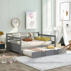 Lit de repos en bois massif gris/blanc/espresso avec lit gigogne double – Peut accueillir 2 personnes