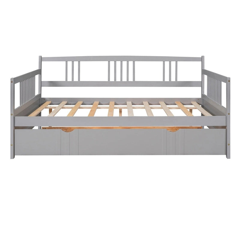 Lit de repos en bois massif gris/blanc/espresso avec lit gigogne double – Peut accueillir 2 personnes