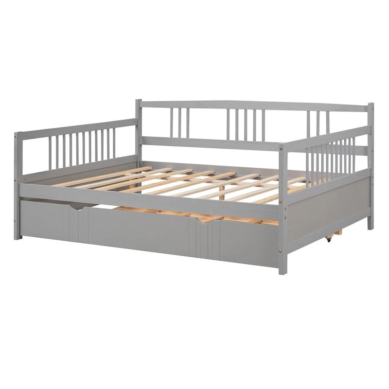 Lit de repos en bois massif gris/blanc/espresso avec lit gigogne double – Peut accueillir 2 personnes