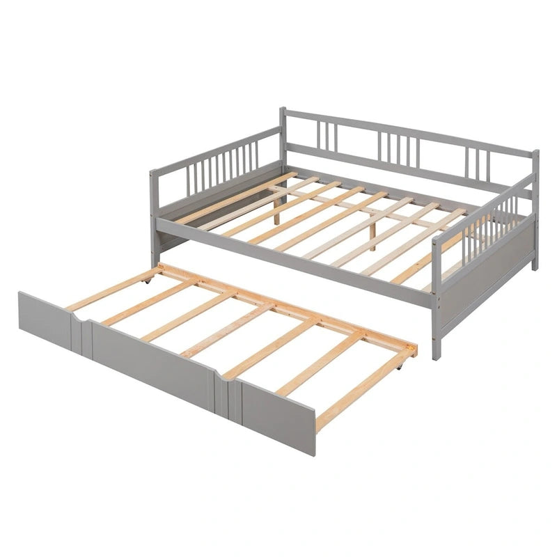 Lit de repos en bois massif gris/blanc/espresso avec lit gigogne double – Peut accueillir 2 personnes
