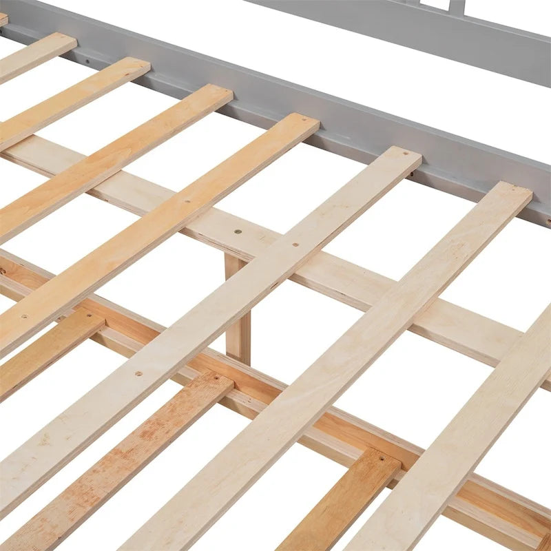 Lit de repos en bois massif gris/blanc/espresso avec lit gigogne double – Peut accueillir 2 personnes