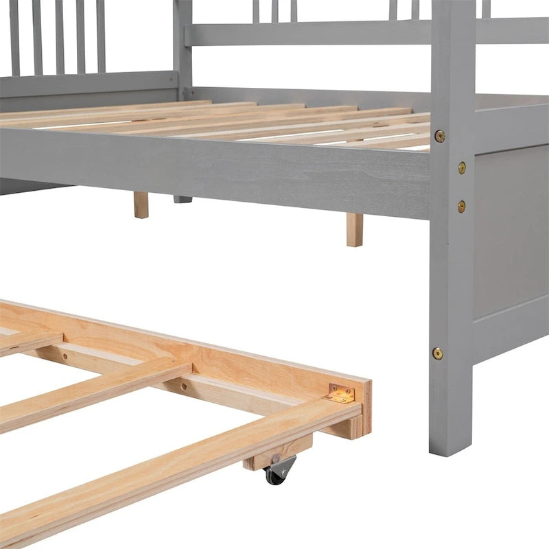 Lit de repos en bois massif gris/blanc/espresso avec lit gigogne double – Peut accueillir 2 personnes