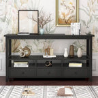 Table Console MDF de Style Rustique Américain Vintage Noir / Blanc avec 4 Tiroirs et 3 Étages
