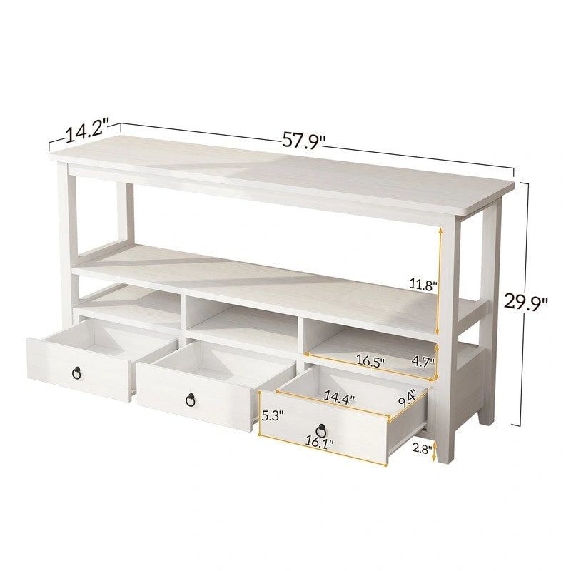 Table Console MDF de Style Rustique Américain Vintage Noir / Blanc avec 4 Tiroirs et 3 Étages