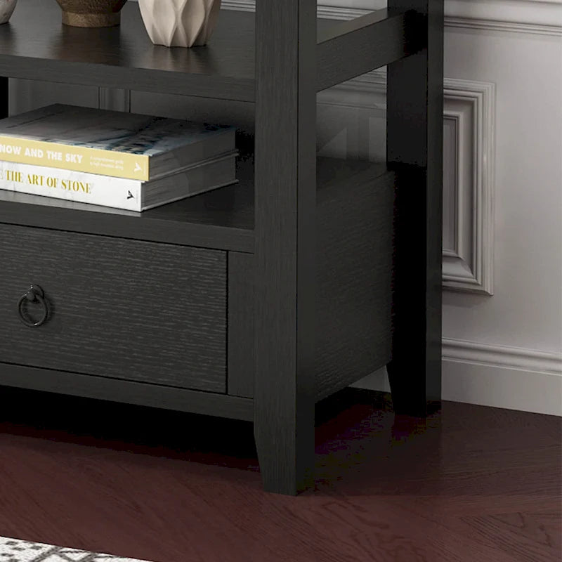 Table Console MDF de Style Rustique Américain Vintage Noir / Blanc avec 4 Tiroirs et 3 Étages