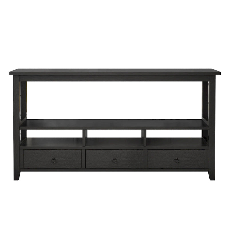 Table Console MDF de Style Rustique Américain Vintage Noir / Blanc avec 4 Tiroirs et 3 Étages