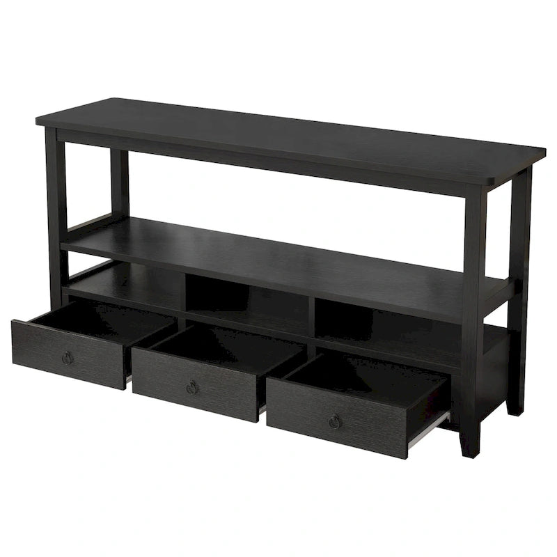 Table Console MDF de Style Rustique Américain Vintage Noir / Blanc avec 4 Tiroirs et 3 Étages