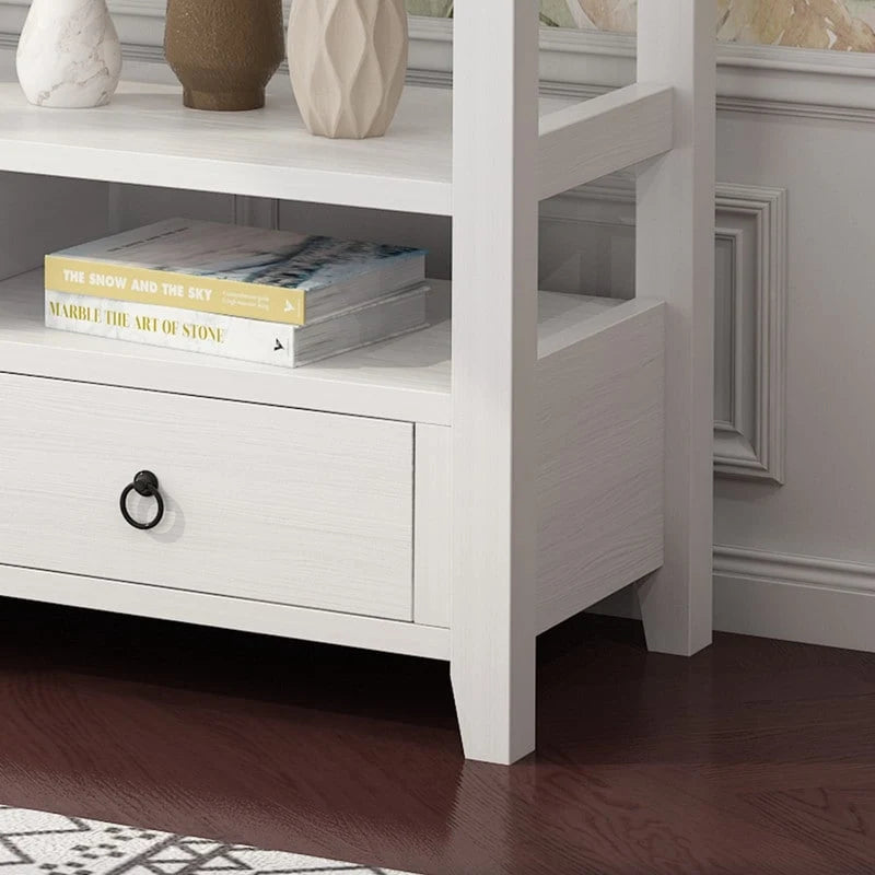 Table Console MDF de Style Rustique Américain Vintage Noir / Blanc avec 4 Tiroirs et 3 Étages