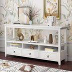Table Console MDF de Style Rustique Américain Vintage Noir / Blanc avec 4 Tiroirs et 3 Étages