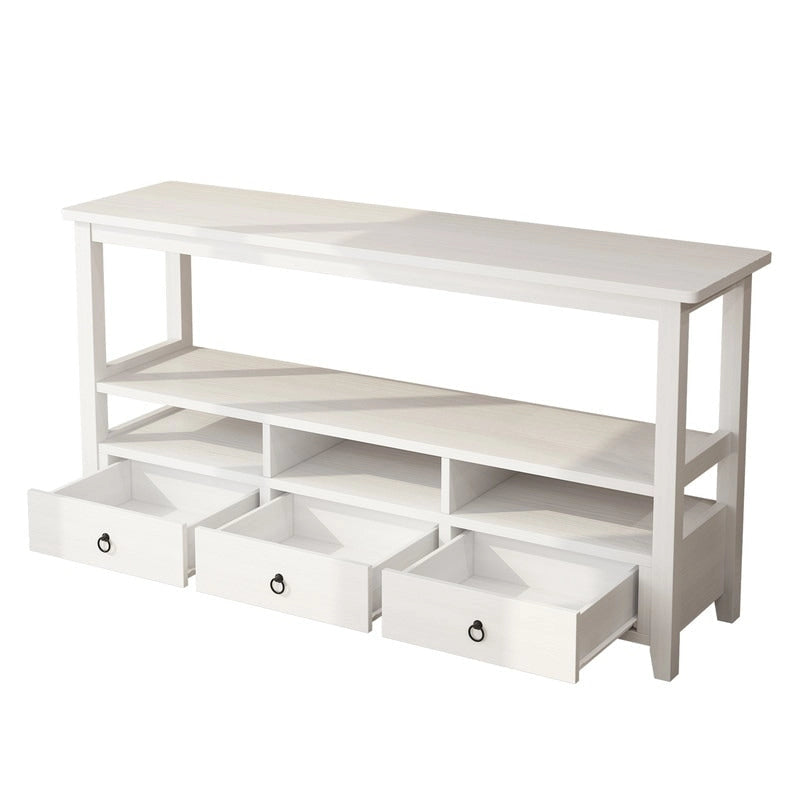 Table Console MDF de Style Rustique Américain Vintage Noir / Blanc avec 4 Tiroirs et 3 Étages