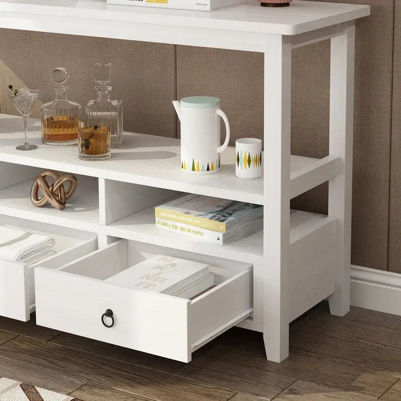 Table Console MDF de Style Rustique Américain Vintage Noir / Blanc avec 4 Tiroirs et 3 Étages