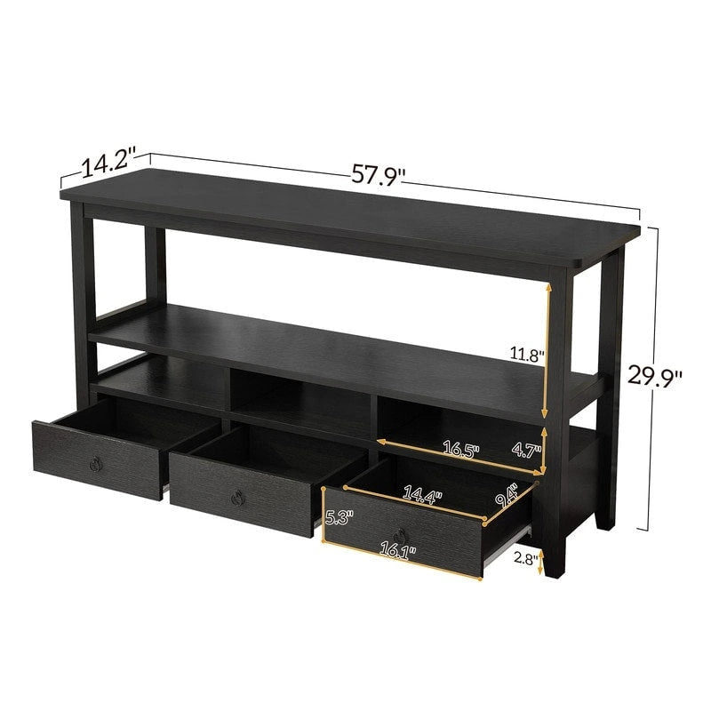 Table Console MDF de Style Rustique Américain Vintage Noir / Blanc avec 4 Tiroirs et 3 Étages
