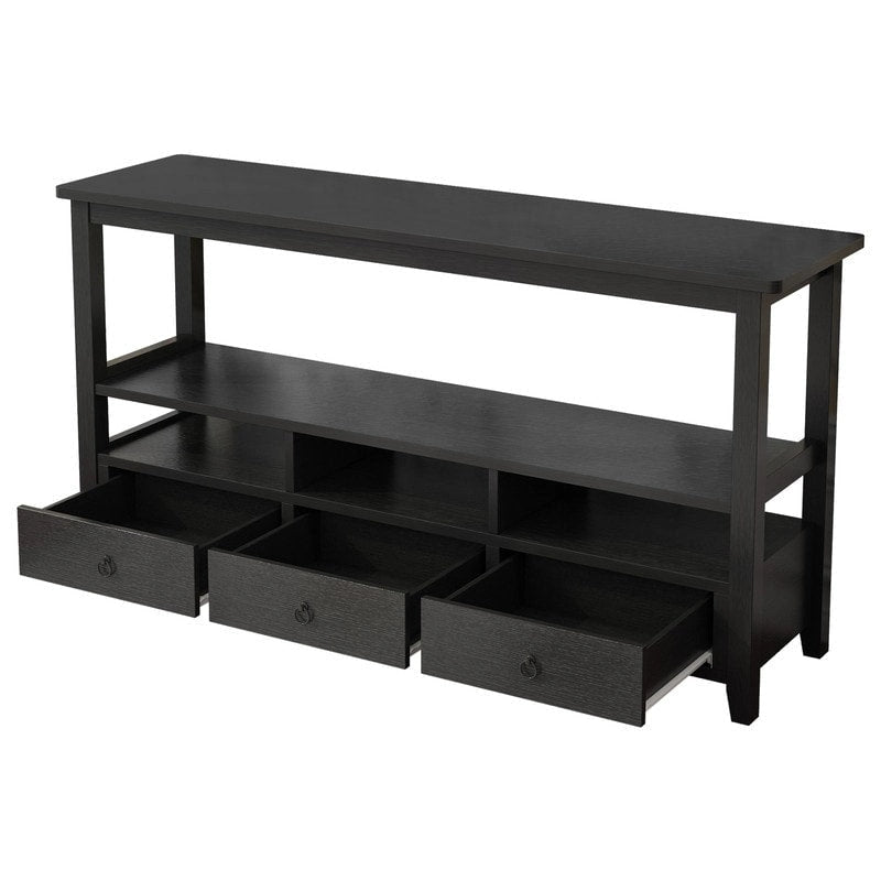 Table Console MDF de Style Rustique Américain Vintage Noir / Blanc avec 4 Tiroirs et 3 Étages