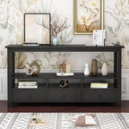 Table Console MDF de Style Rustique Américain Vintage Noir / Blanc avec 4 Tiroirs et 3 Étages