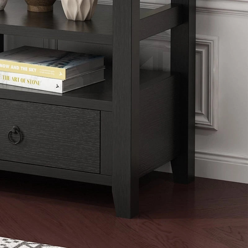 Table Console MDF de Style Rustique Américain Vintage Noir / Blanc avec 4 Tiroirs et 3 Étages