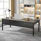 Bureau de direction d'angle marron rustique/gris avec caisson de classement mobile, tiroirs et étagères ouvertes - Usage unique