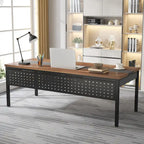 Bureau de direction d'angle marron rustique/gris avec caisson de classement mobile, tiroirs et étagères ouvertes - Usage unique