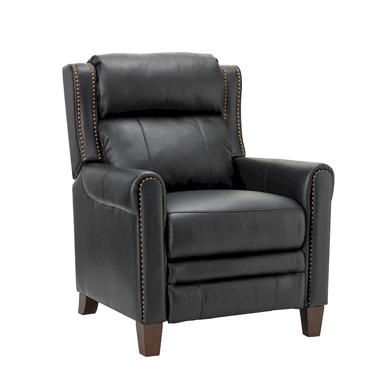 Fauteuil inclinable manuel en cuir véritable, couleurs chocolat/bleu marine/camel/marron/bourgogne/noir, avec garniture cloutée – Usage unique