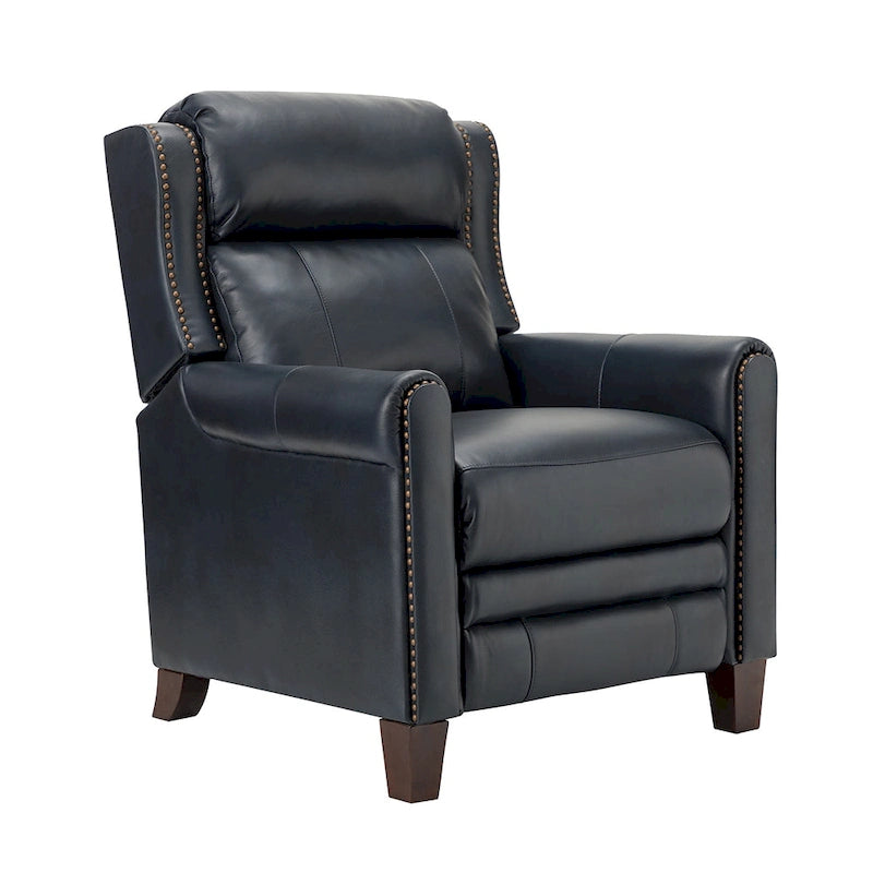 Fauteuil inclinable manuel en cuir véritable, couleurs chocolat/bleu marine/camel/marron/bourgogne/noir, avec garniture cloutée – Usage unique