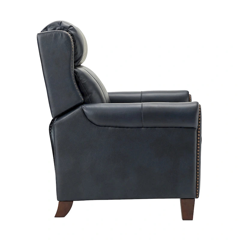 Fauteuil inclinable manuel en cuir véritable, couleurs chocolat/bleu marine/camel/marron/bourgogne/noir, avec garniture cloutée – Usage unique