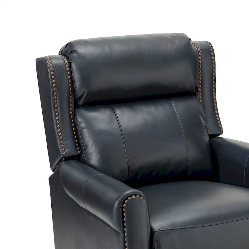 Fauteuil inclinable manuel en cuir véritable, couleurs chocolat/bleu marine/camel/marron/bourgogne/noir, avec garniture cloutée – Usage unique