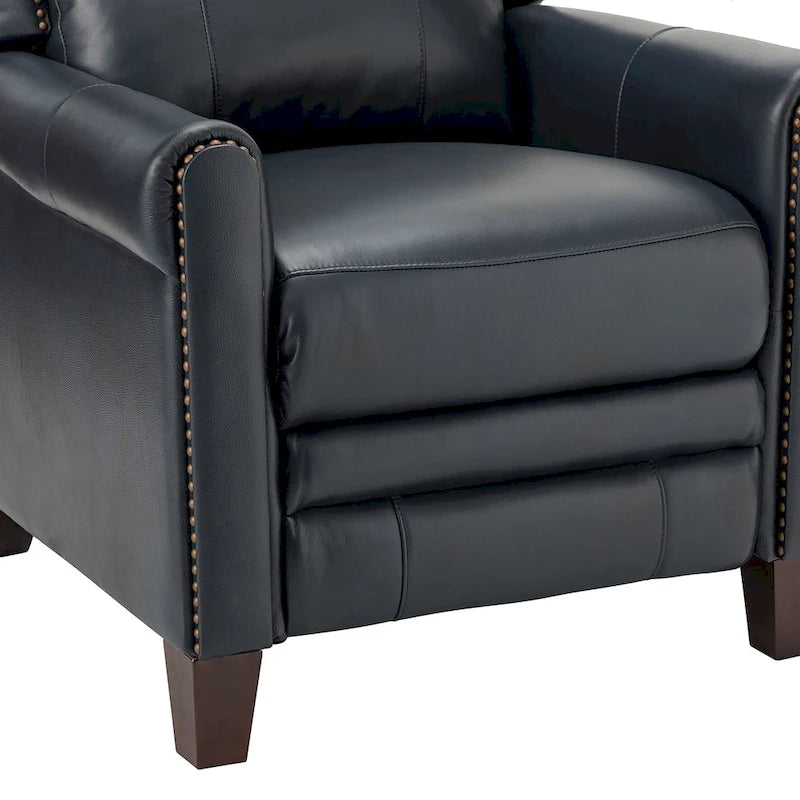 Fauteuil inclinable manuel en cuir véritable, couleurs chocolat/bleu marine/camel/marron/bourgogne/noir, avec garniture cloutée – Usage unique