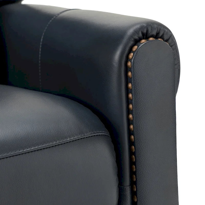 Fauteuil inclinable manuel en cuir véritable, couleurs chocolat/bleu marine/camel/marron/bourgogne/noir, avec garniture cloutée – Usage unique