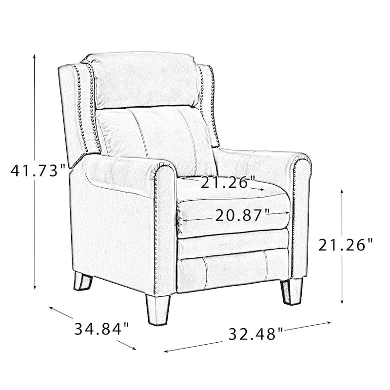 Fauteuil inclinable manuel en cuir véritable, couleurs chocolat/bleu marine/camel/marron/bourgogne/noir, avec garniture cloutée – Usage unique