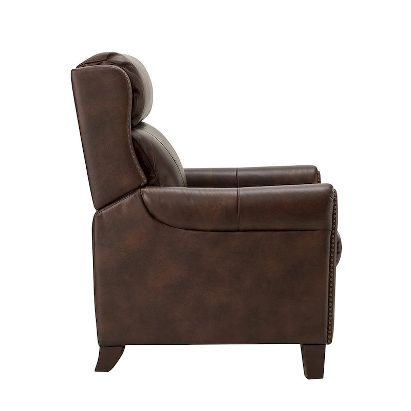 Fauteuil inclinable manuel en cuir véritable, couleurs chocolat/bleu marine/camel/marron/bourgogne/noir, avec garniture cloutée – Usage unique