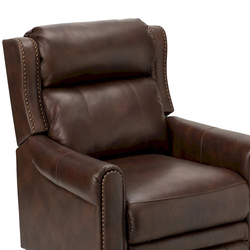 Fauteuil inclinable manuel en cuir véritable, couleurs chocolat/bleu marine/camel/marron/bourgogne/noir, avec garniture cloutée – Usage unique