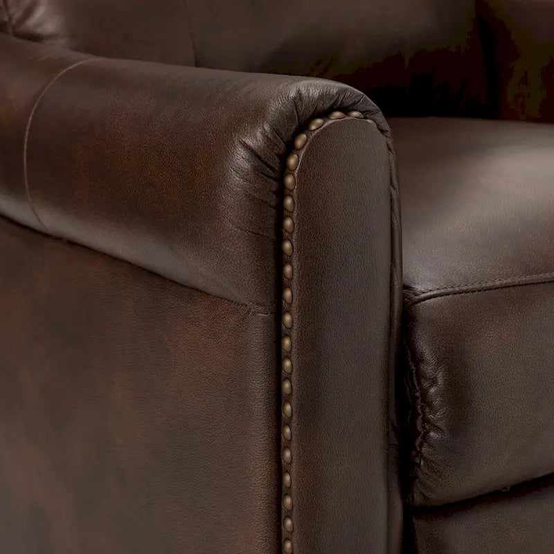 Fauteuil inclinable manuel en cuir véritable, couleurs chocolat/bleu marine/camel/marron/bourgogne/noir, avec garniture cloutée – Usage unique