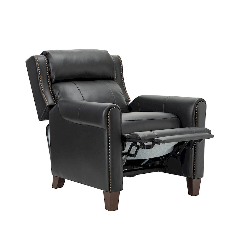 Fauteuil inclinable manuel en cuir véritable, couleurs chocolat/bleu marine/camel/marron/bourgogne/noir, avec garniture cloutée – Usage unique